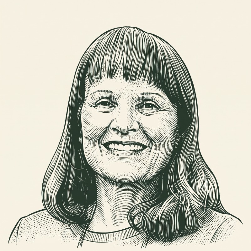 Line drawing portrait of Terri Wilford